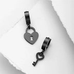 Key and lock hoop earrings black