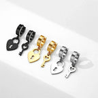 Key and lock hoop earrings gold