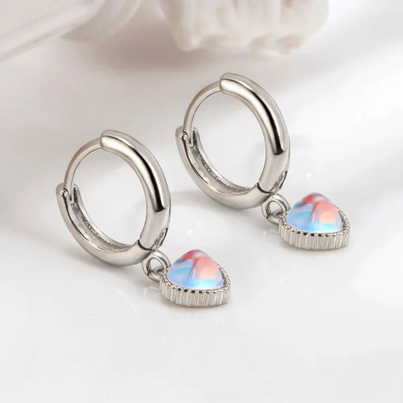 Heart Moonstone Hoop Earrings
