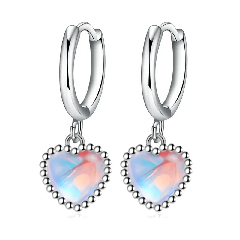 Heart Moonstone Hoop Earrings
