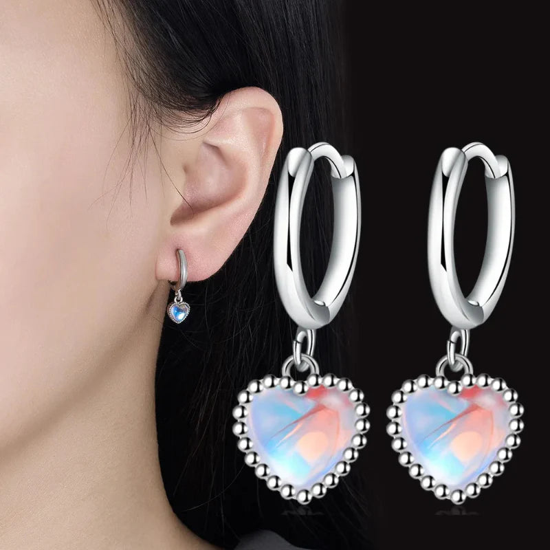 Heart Moonstone Hoop Earrings