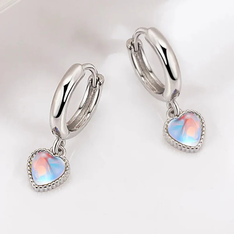 Heart Moonstone Hoop Earrings
