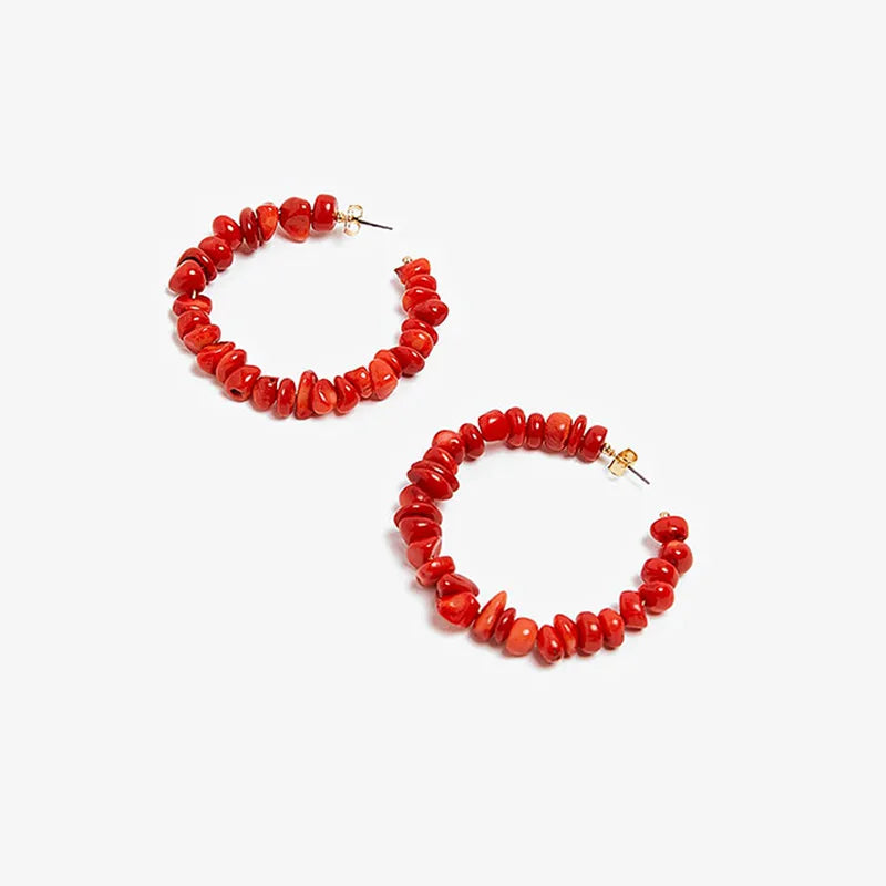 Red Coral Hoop Earrings
