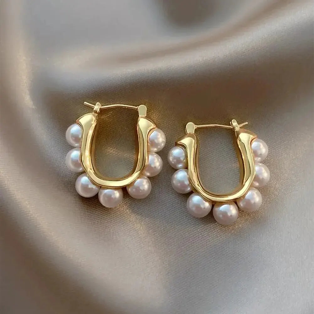 Elegant Creole Hoop Earrings with Pearls