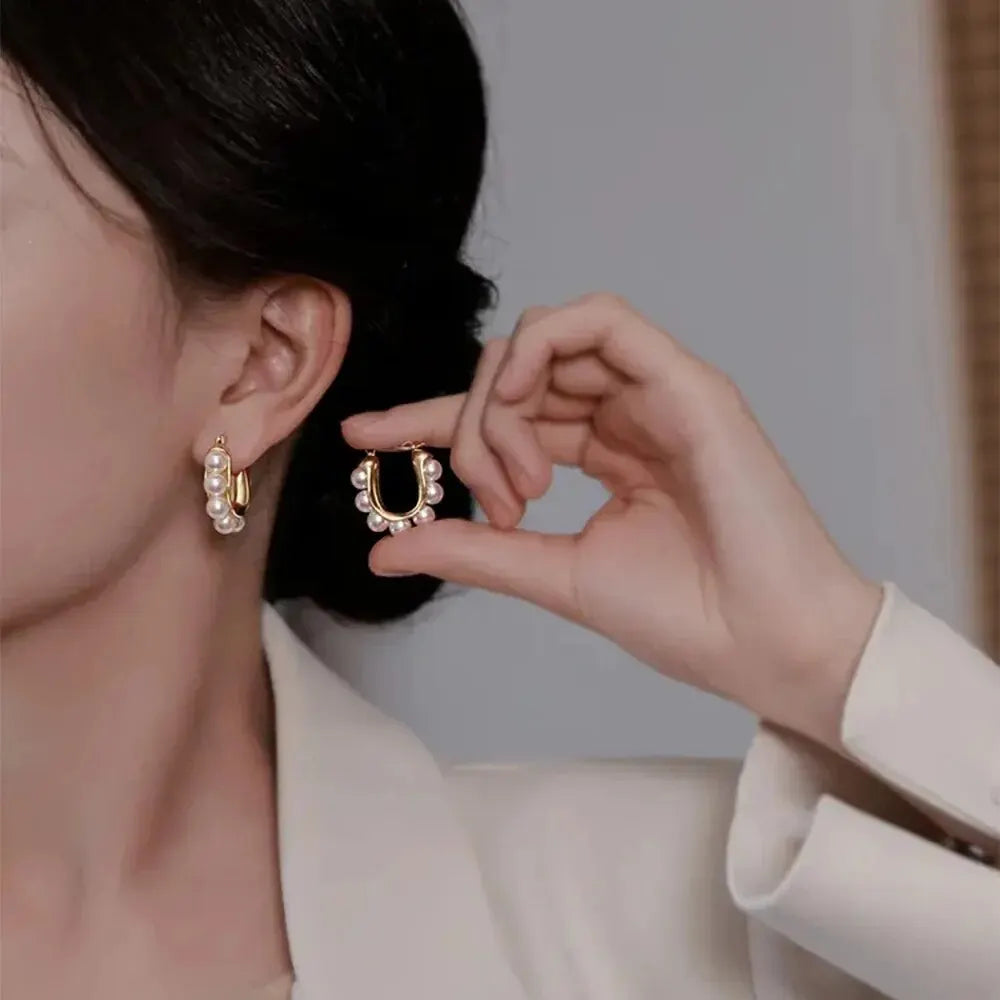 Elegant Creole Hoop Earrings with Pearls