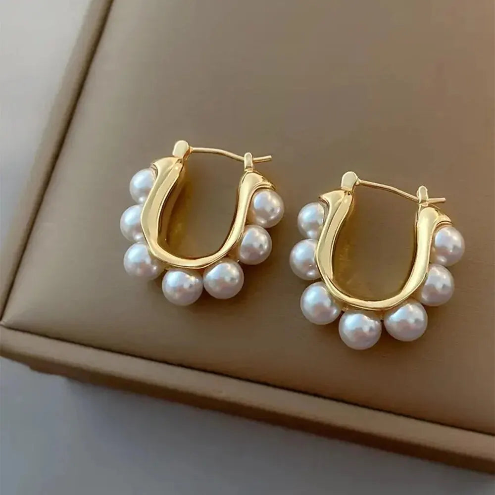 Elegant Creole Hoop Earrings with Pearls