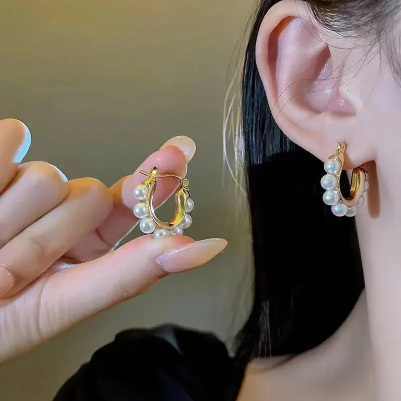 Elegant Creole Hoop Earrings with Pearls
