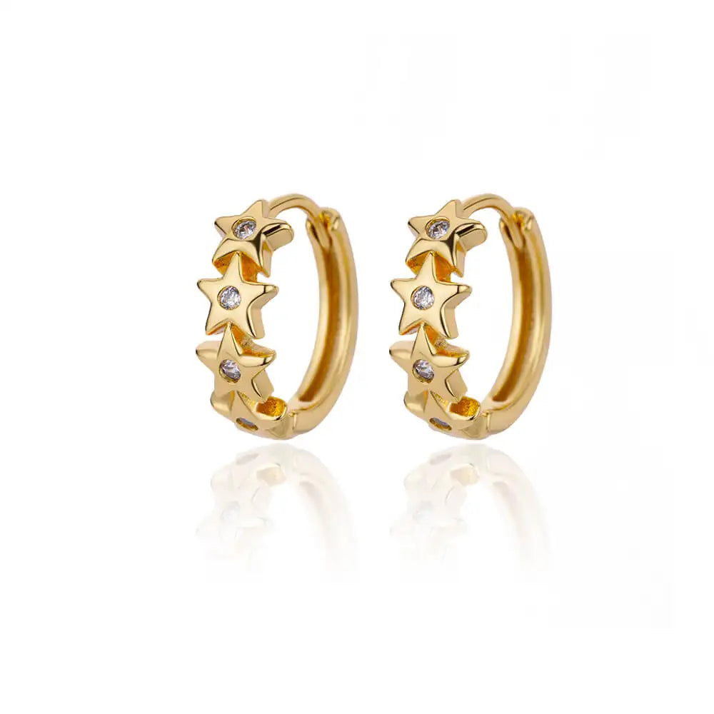 Star Hoop Earrings with Gold Zirconium