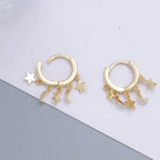 Gold Hanging Star and Moon Hoop Earrings