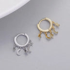 Silver Hanging Star and Moon Hoop Earrings