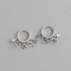 Silver Hanging Star and Moon Hoop Earrings
