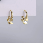 Gold Hanging Star and Moon Hoop Earrings