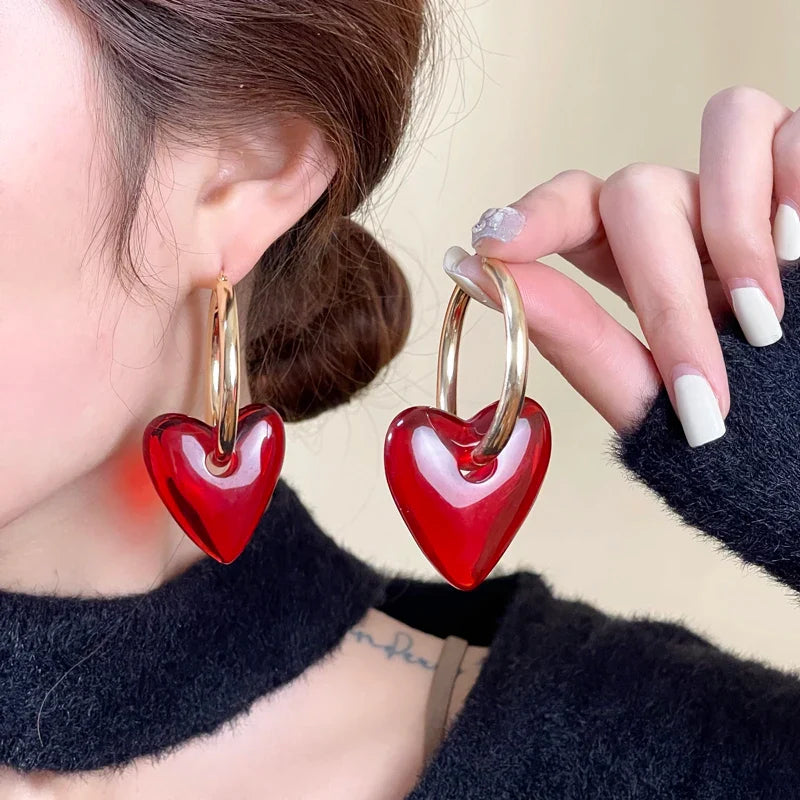 Women's Heart Gold Hoop Earrings