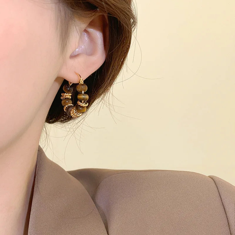 Women's Tiger Eye Hoop Earrings