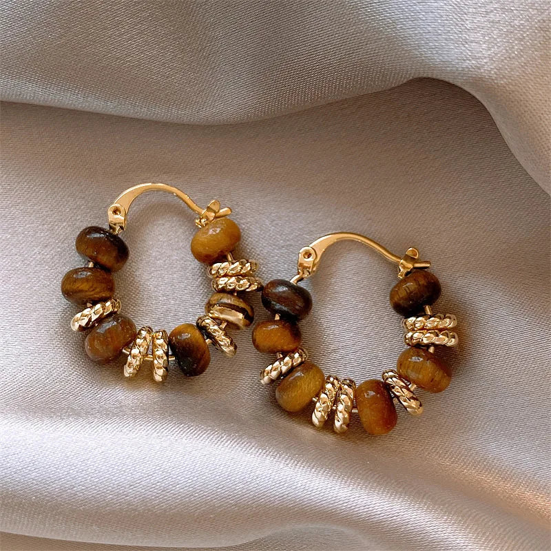 Women's Tiger Eye Hoop Earrings