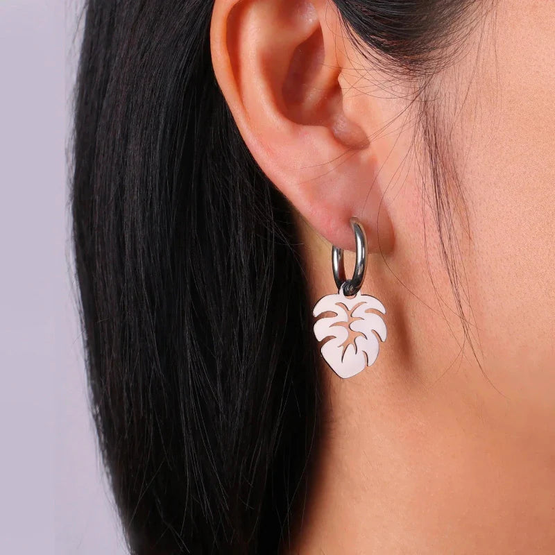Silver Palm Leaf Hoop Earrings