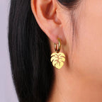 Gold Palm Leaf Hoop Earrings