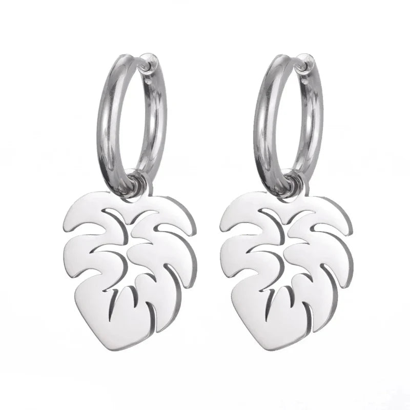 Silver Palm Leaf Hoop Earrings