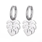 Silver Palm Leaf Hoop Earrings