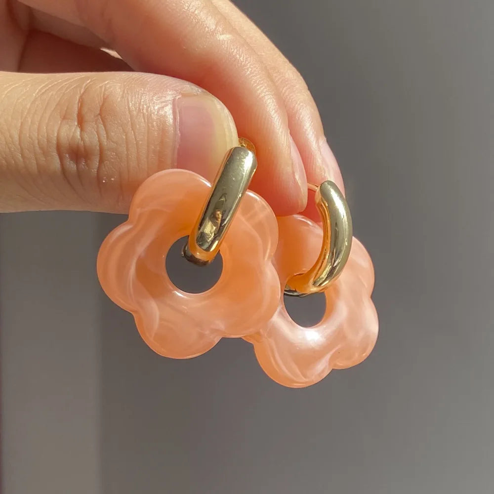 Flower Resin Hoop Earrings