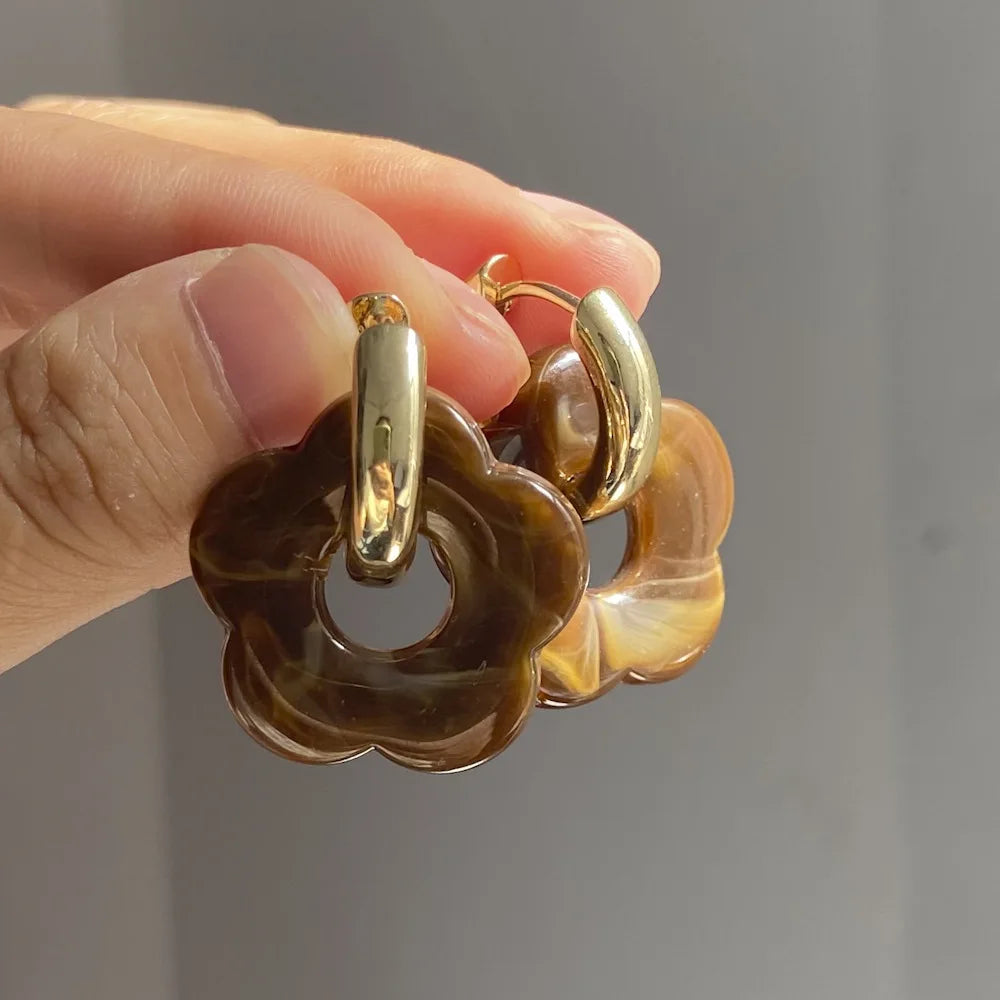 Flower Resin Hoop Earrings