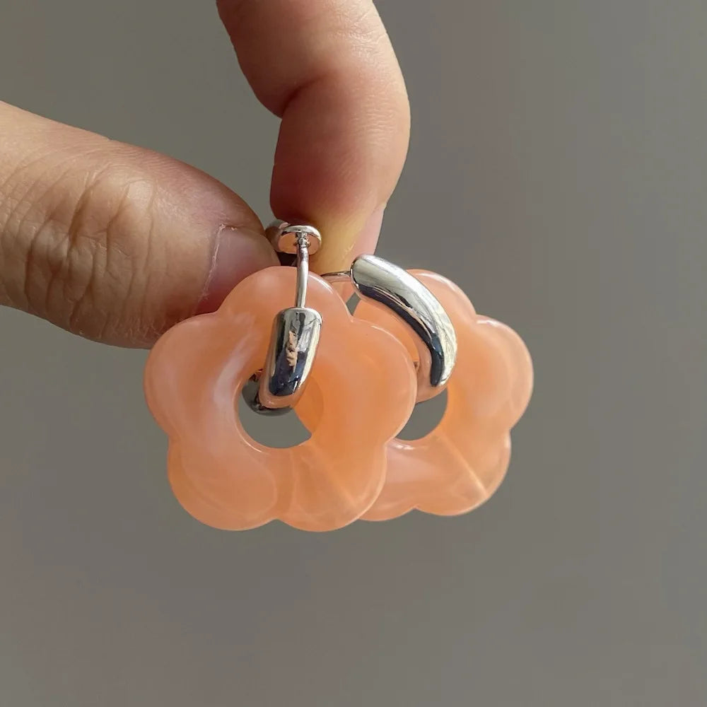 Flower Resin Hoop Earrings