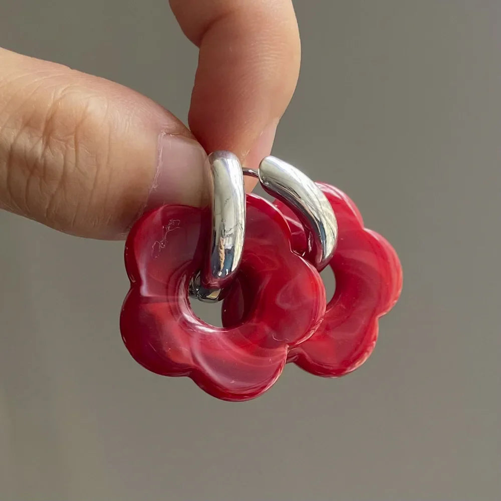 Flower Resin Hoop Earrings