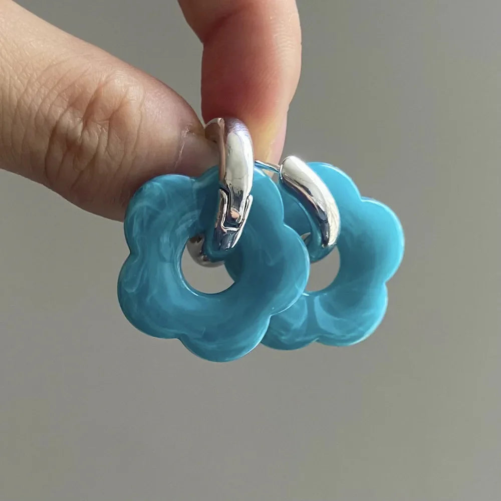 Flower Resin Hoop Earrings