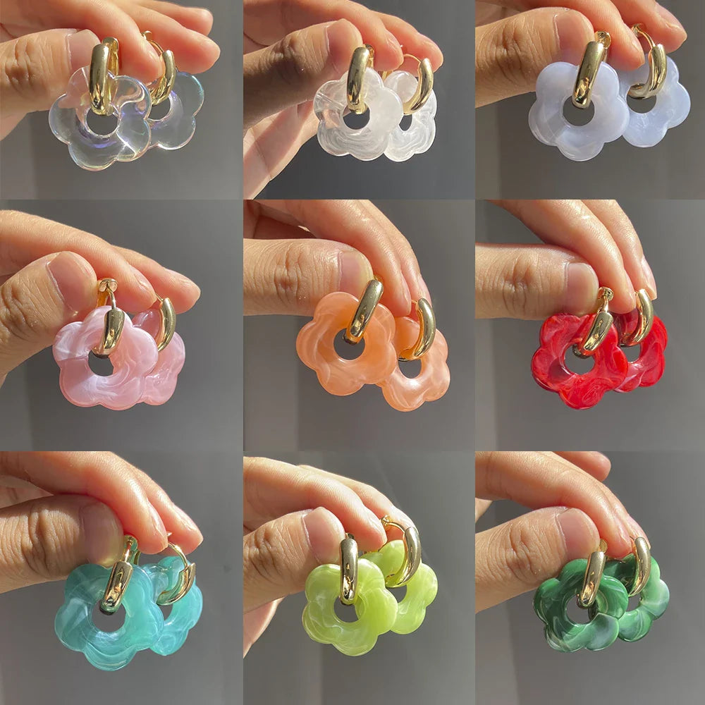 Flower Resin Hoop Earrings