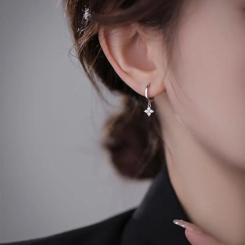 Silver Zircon Flower Hoop Earrings