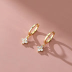 Gold Zircon Flower Hoop Earrings