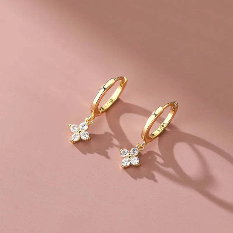Gold Zircon Flower Hoop Earrings