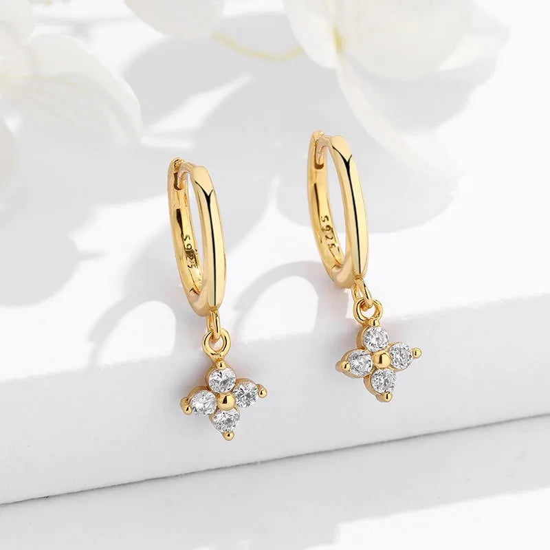 Gold Zircon Flower Hoop Earrings