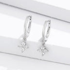 Silver Zircon Flower Hoop Earrings