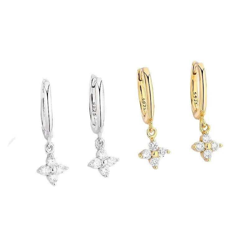 Gold Zircon Flower Hoop Earrings