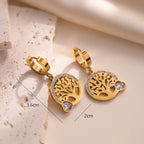Dangling Hoop Earrings Tree of Life White Heart