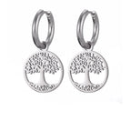 Silver Women's Tree of Life Hanging Hoop Earrings