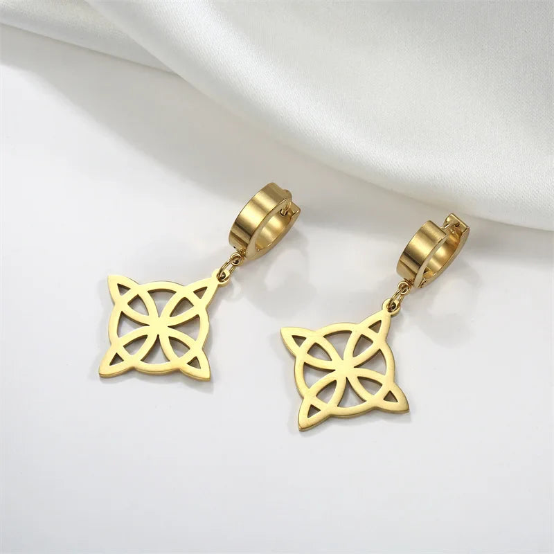 Dangling Hoop Earrings Witch's Knot Protection Woman Wiccan gold