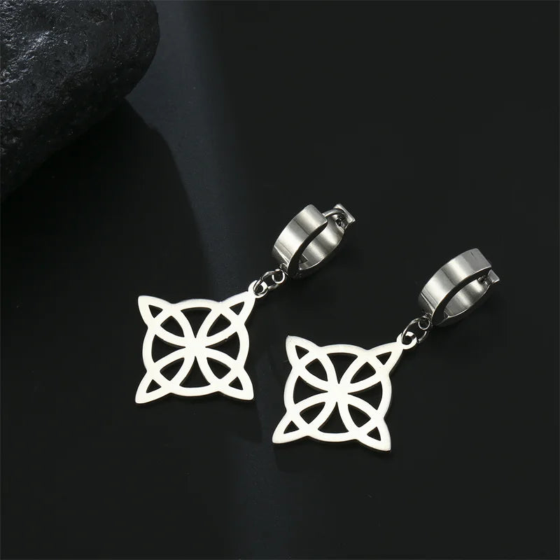 Dangling Hoop Earrings Witch's Knot Protection Woman Wiccan silver