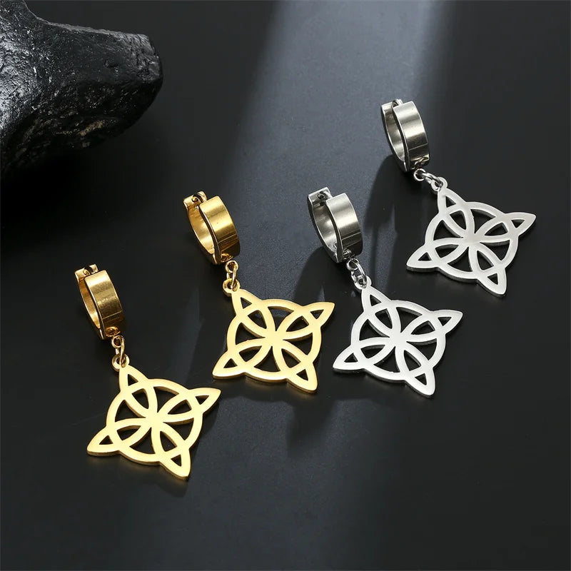 Dangling Hoop Earrings Witch's Knot Protection Woman Wiccan gold