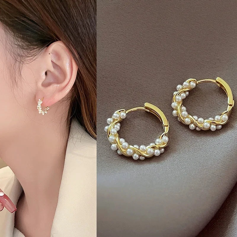 Gold Pearl Hoop Earrings for Women