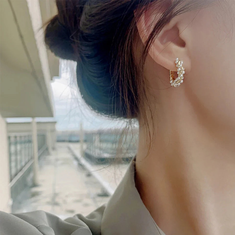 Silver Pearl Hoop Earrings for Women
