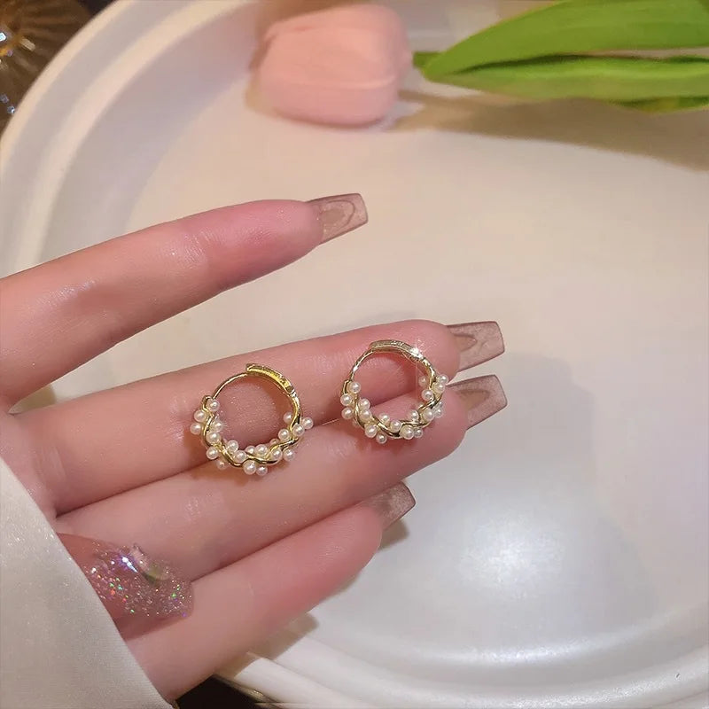 Gold Pearl Hoop Earrings for Women