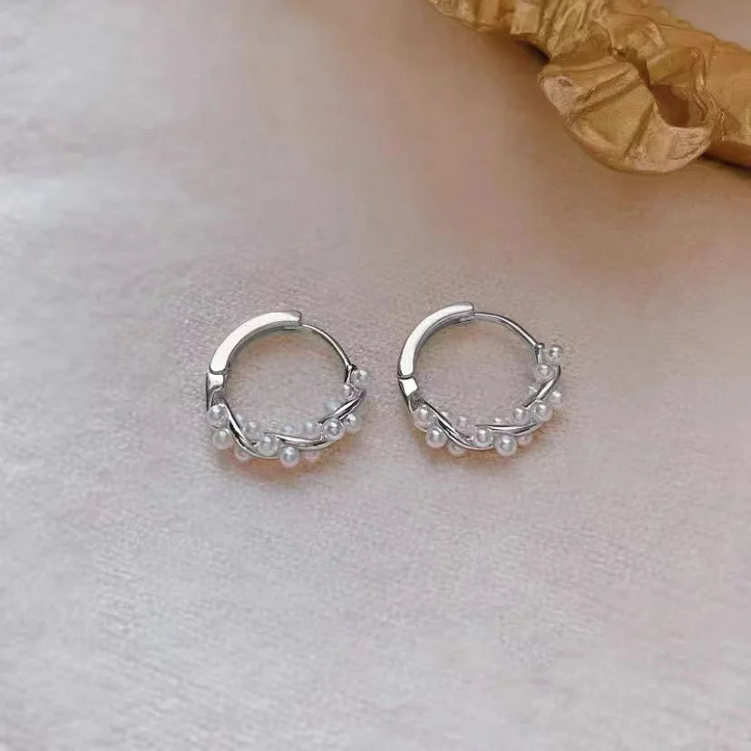 Silver Pearl Hoop Earrings for Women