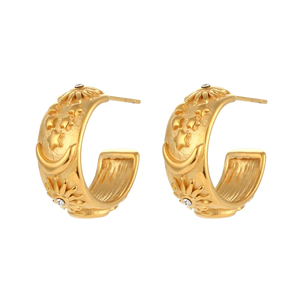 Retro Sun Gold Hoop Earrings