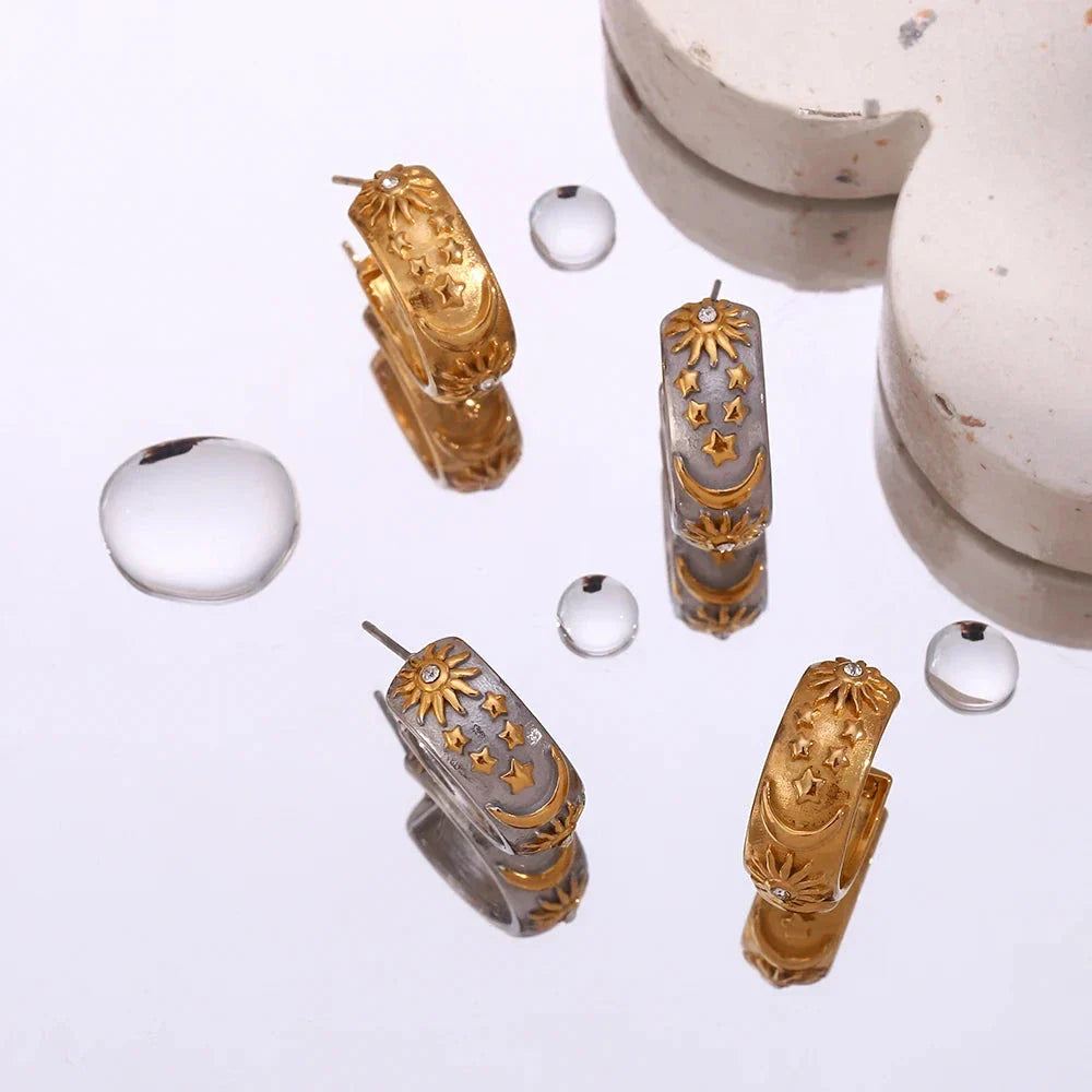 Retro Sun Gold Hoop Earrings