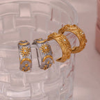 Retro Sun Silver Hoop Earrings
