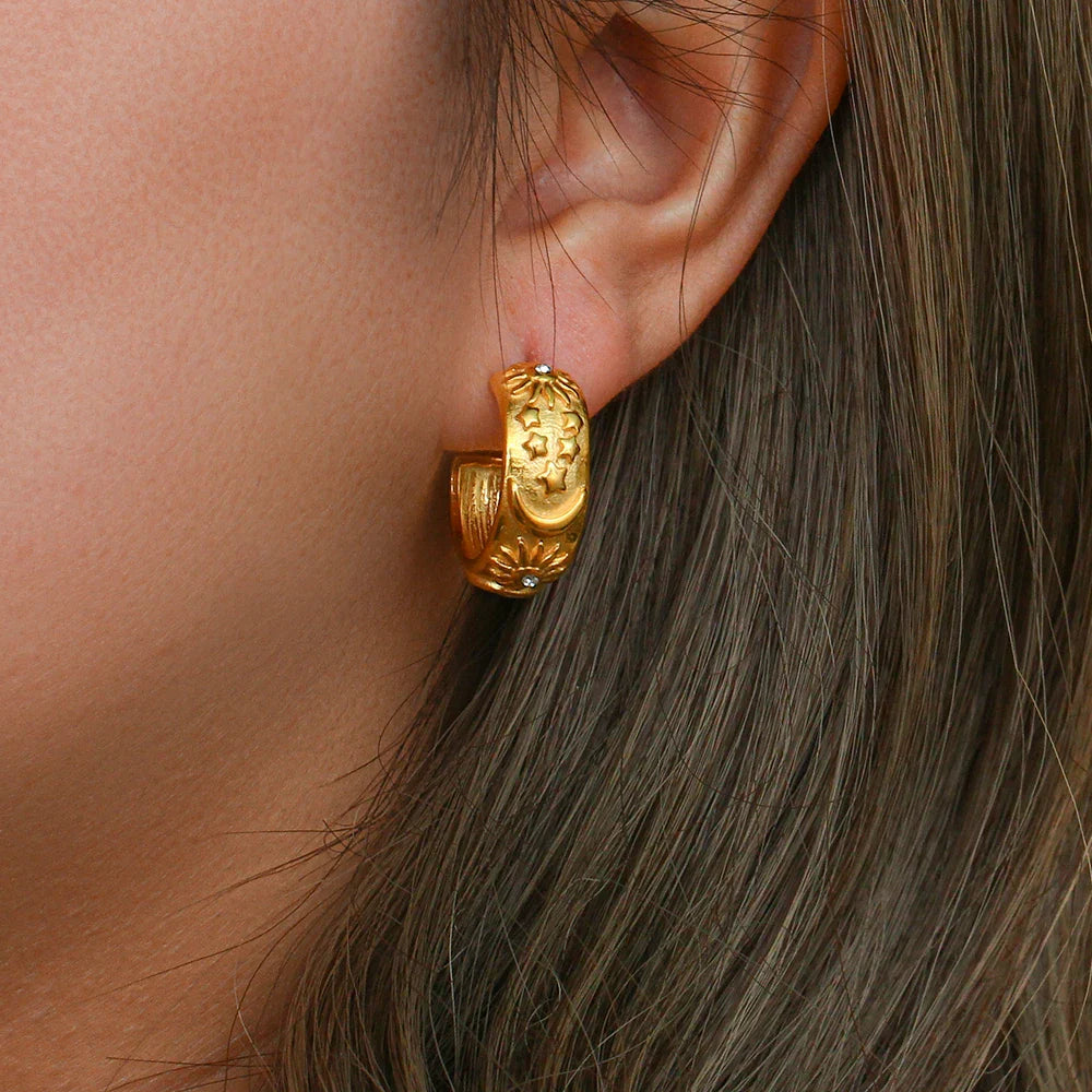 Retro Sun Gold Hoop Earrings