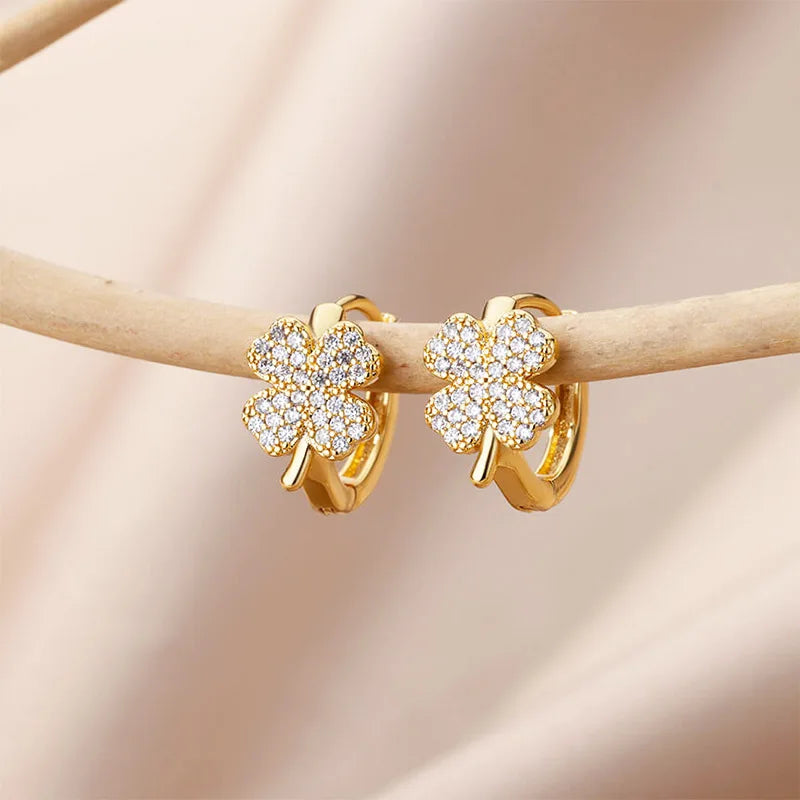 Four-Leaf Clover Hoop Earrings in Zircon