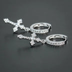 Discrete Cross Earrings Men Women silver style 1